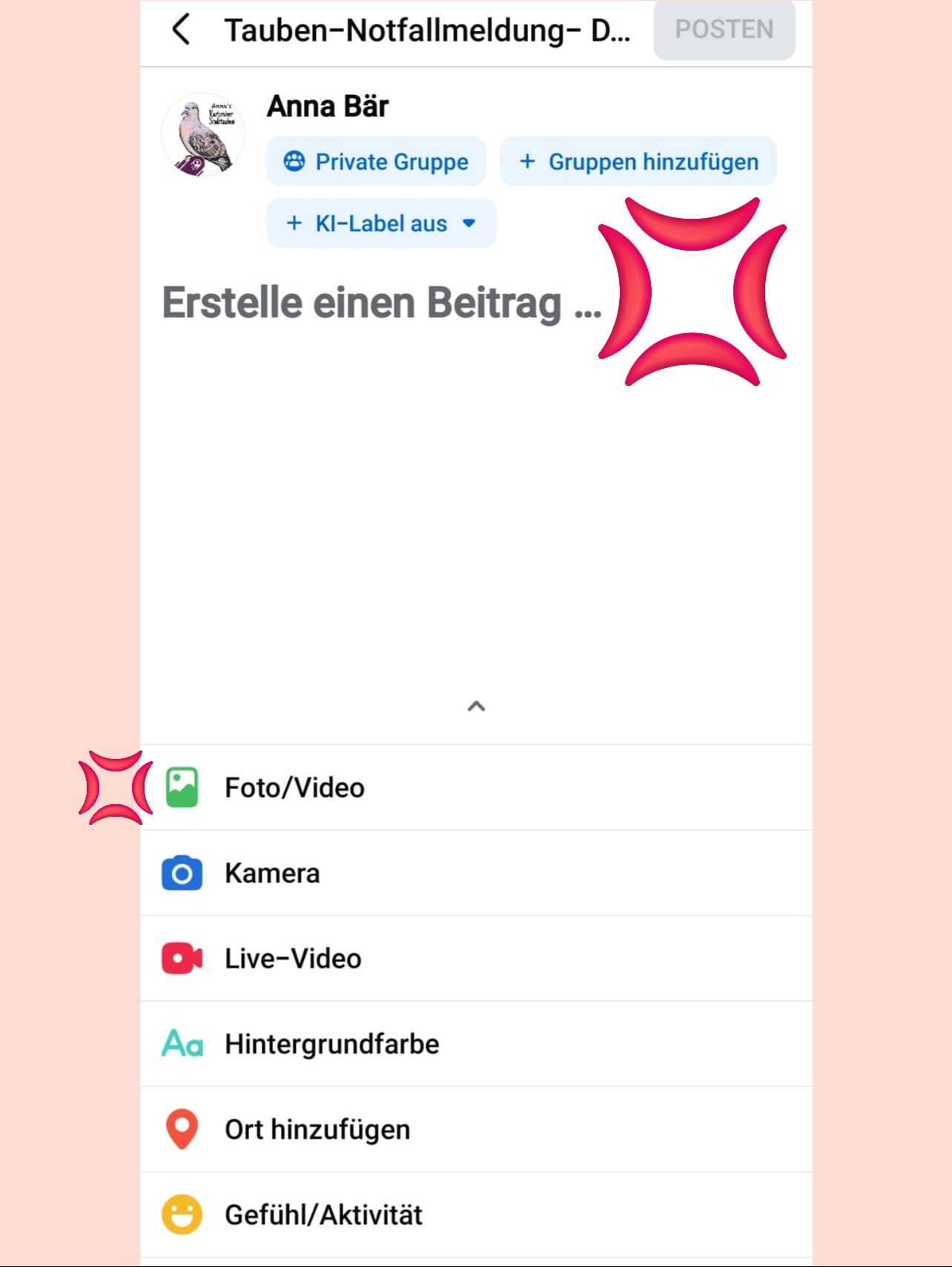 Foto/Video hinzufügen und posten